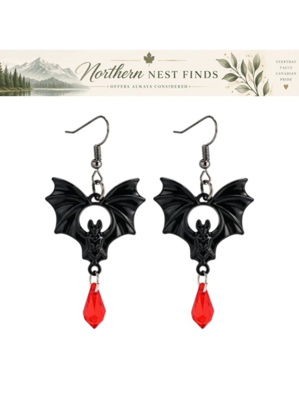 Gothic Bat Crystal Dangle Drop Earrings Zinc Alloy Glass Halloween Costume